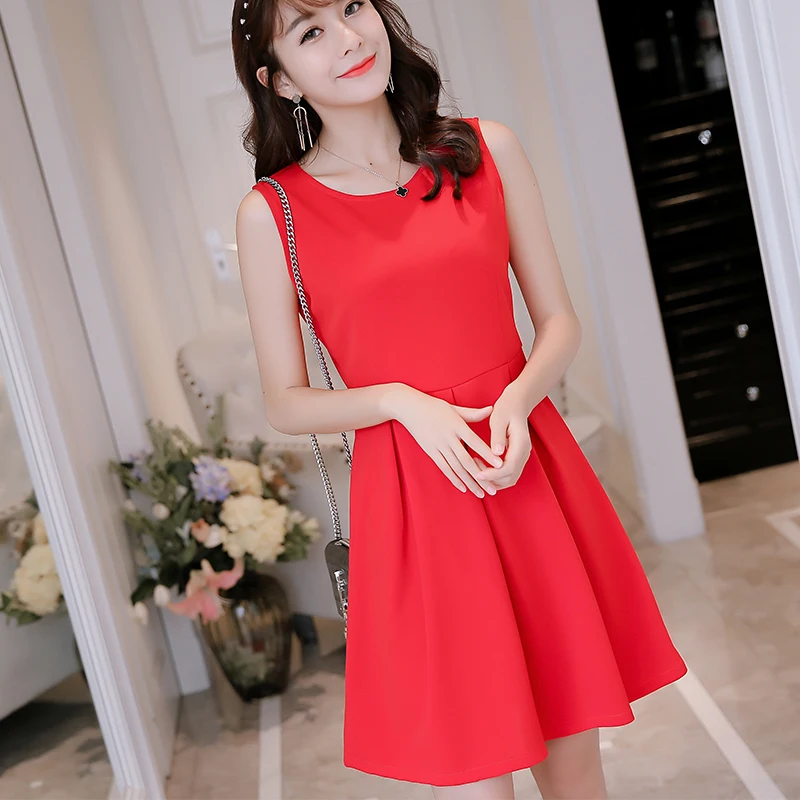 Новое весеннее и летнее 2018 корейское женское тонкое однотонное платье без