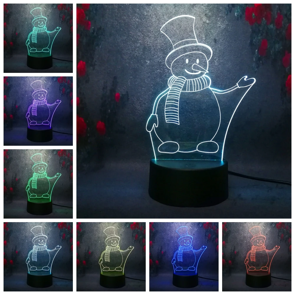 Красивый Рождественский Подарок Снеговик 3D ночник 7 цветов LED USB пульт