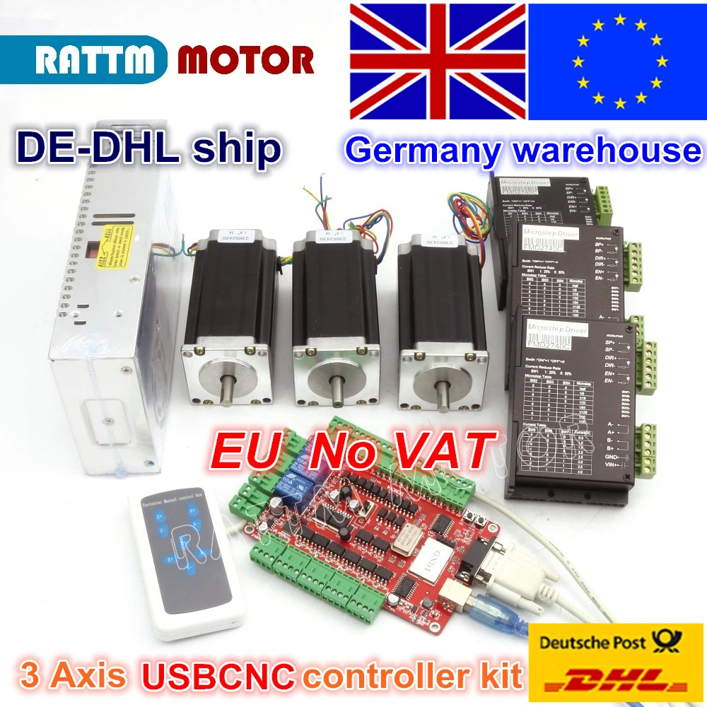 Из ЕС/со склада с бесплатным НДС 3 aixs USBCNC NEMA23 112 унций-дюйм, мм, 3 А (двойной вал) набор с ЧПУ шагового двигателя