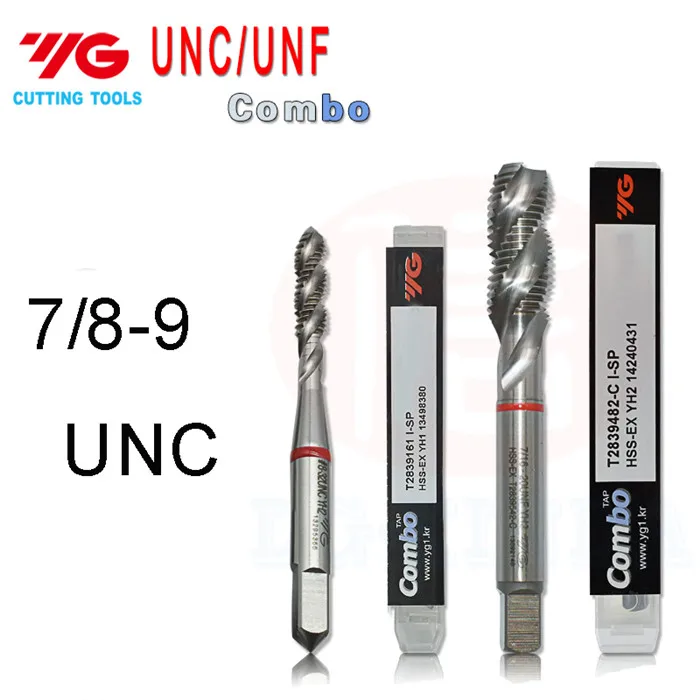 7 8-9 UNC YG-COMBO T2839 1/2 1/4 3/4 3/8 5/8 5/16 5 6 7/8 13 20 16 24 28 UNF UNC Спираль Флейта Tap режущие инструменты краны - Цвет: 7 8-9 UNC