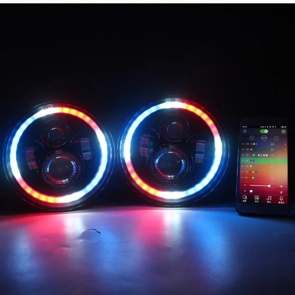 7 дюймовая светодиодная фара Bluetooth RGB Halo для Jeep Wrangler Jk круглая Hummer H1 Land Rover Defender