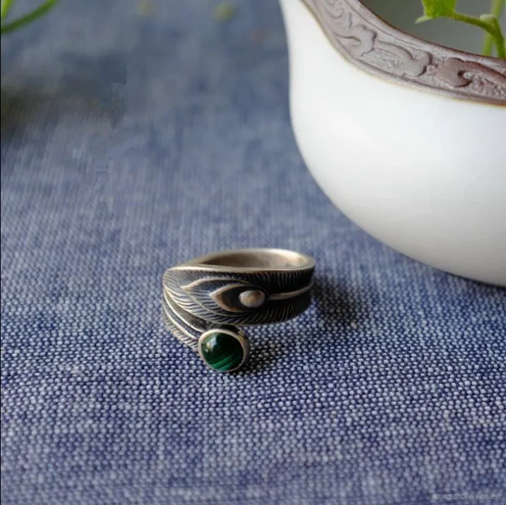 Кольцо из тайского малахита ручной работы ChingMai серебро 100% пробы Винтажное кольцо