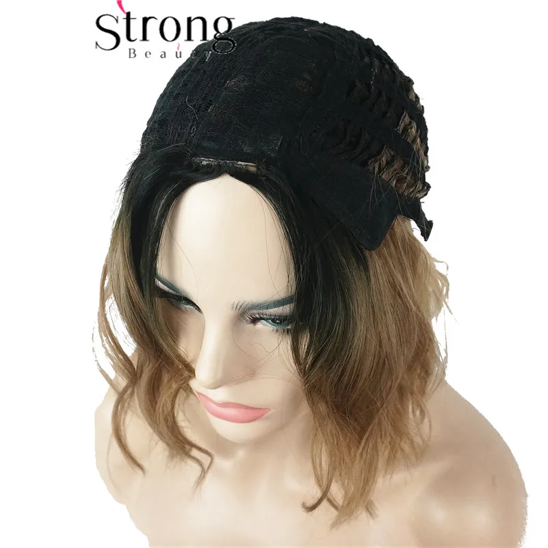StrongBeauty короткий черный/коричневый Омбре Боб, боковая часть, без челки полный синтетический парик выбор цвета