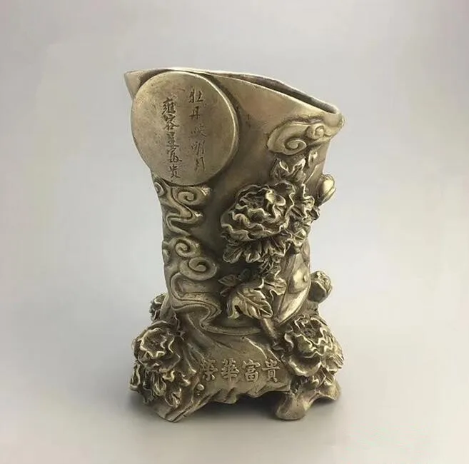 Китайская коллекция archaize белые медные пионы цветы ручка горшок украшения ручной