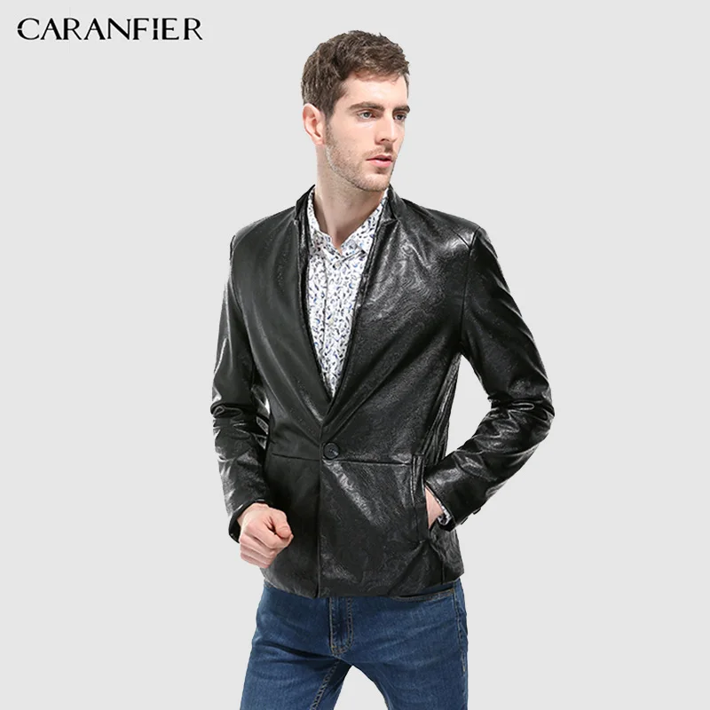 CARANFIER/блейзеры из искусственной кожи для мужчин с тиснением однотонная