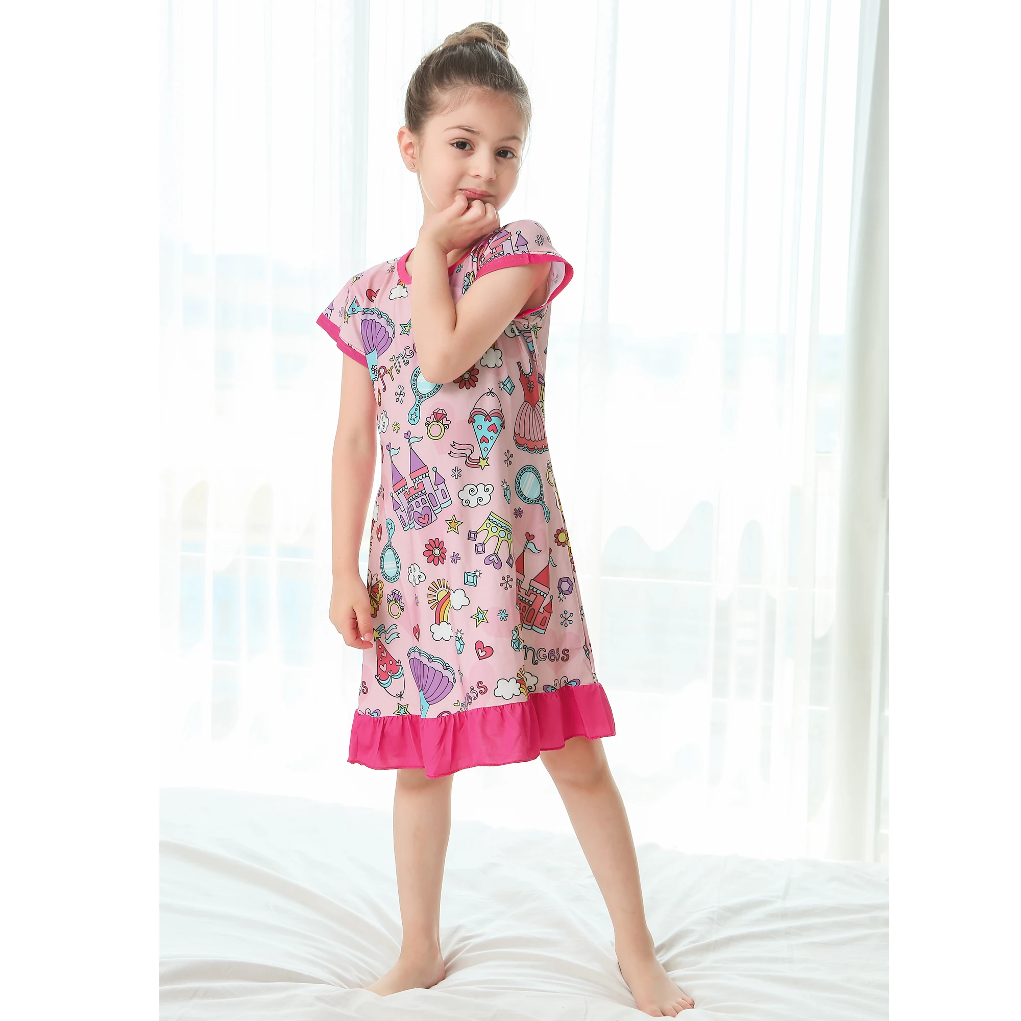 Летние платья принцессы для девочек детская пижама сна ночная рубашка домашняя