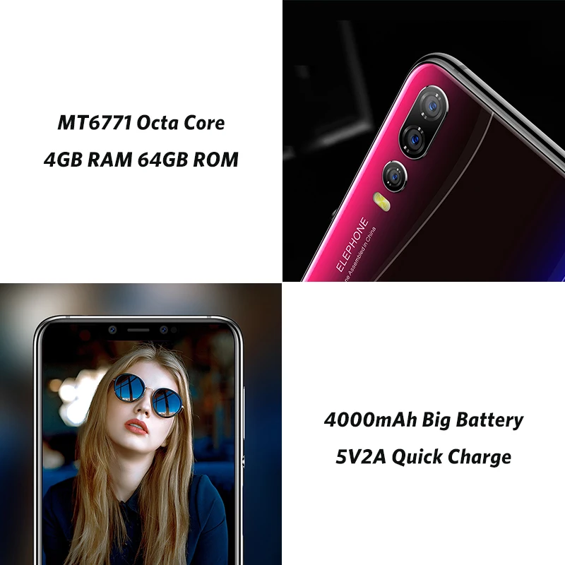 Elephone A5 6 18 &quot18 7: 9 4 Гб ОЗУ 64 ПЗУ P60 MT6771 четырехъядерный Android 8 1 12 Мп + 20 МП