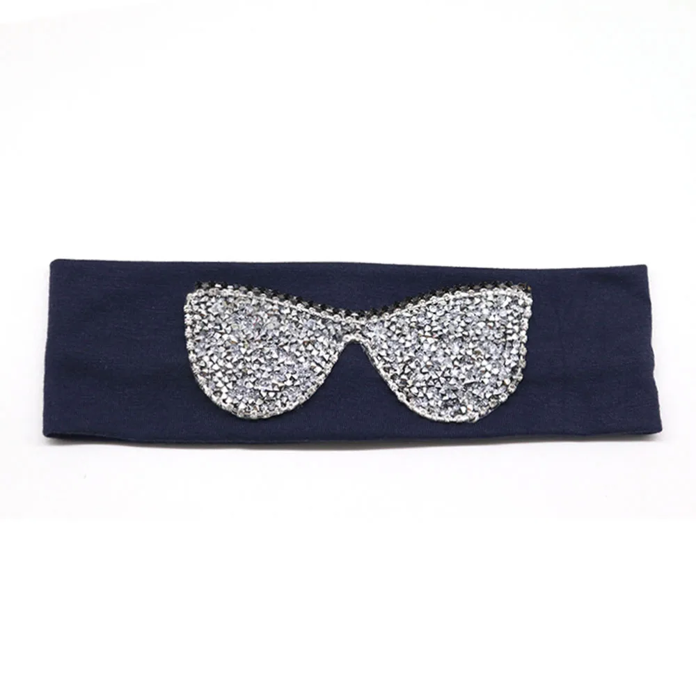 Navy Silver 5,5 см Девушки Солнцезащитные очки повязки на голову Летняя мода стразы эластичная повязка на голову для девочек Дети хлопок повязки аксессуары для волос - Цвет: Navy Silver