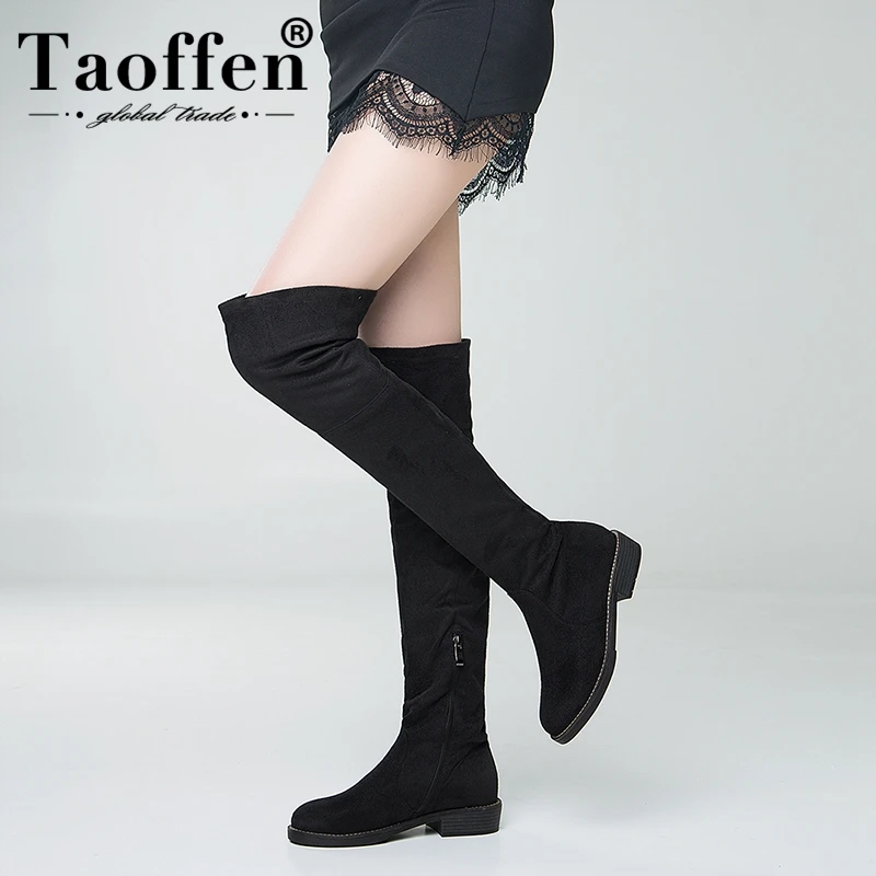 Женские сапоги ботфорты TAOFFEN удобные сапожки для девочек на каблуке большие