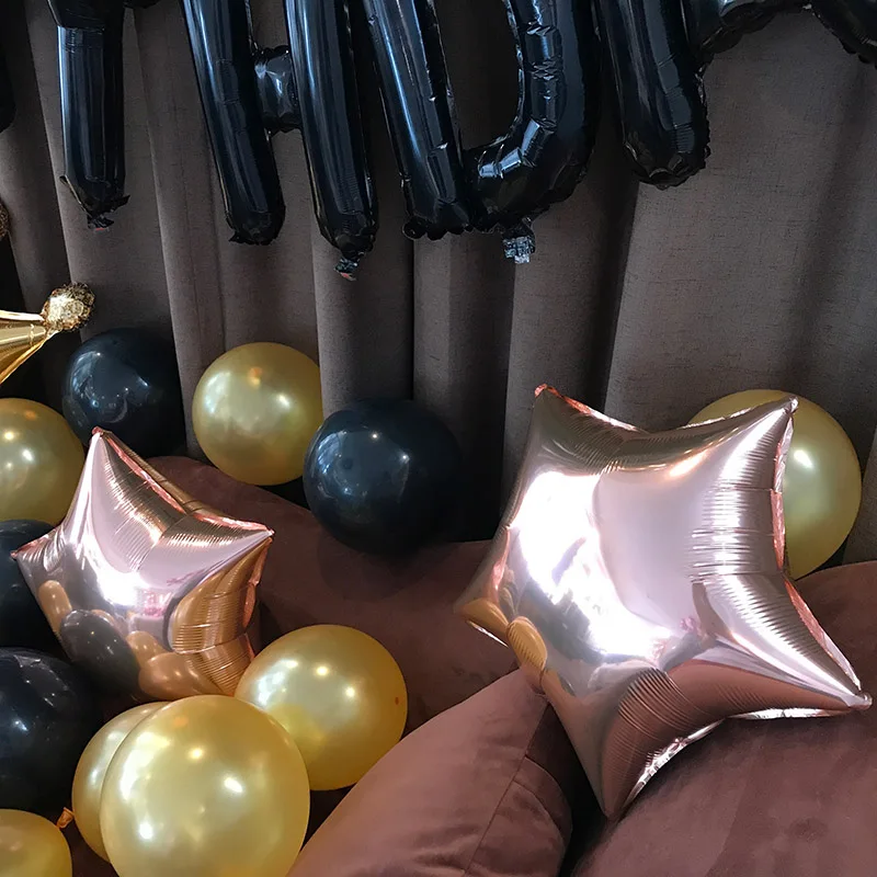 37 шт./лот черно золотые фольгированные шары в стиле ко дню рождения украшение для