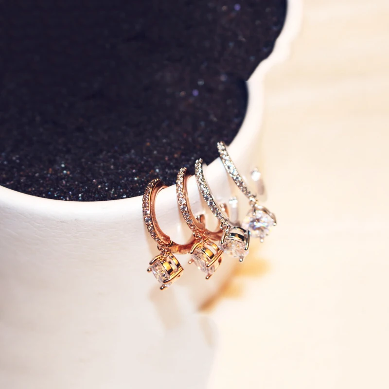 Luxury Female Zirconia Hoop Earrings Fashion Jewelry Rose Gold Silver color CZ Crystal Round For Women | Украшения и аксессуары