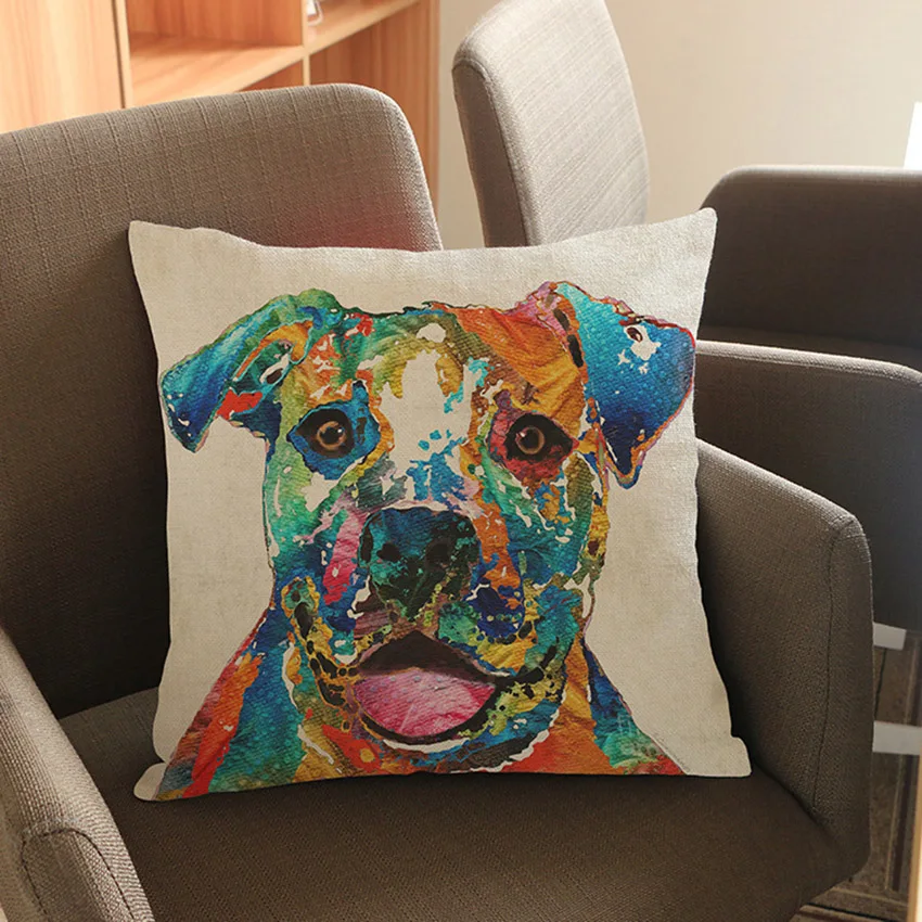 POP Art French Bulldog Puppy Cushion Cover High Quality Square Cotton Linen Animal Colorful Print Pillow Case for Sofa 45x45cm | Дом и сад