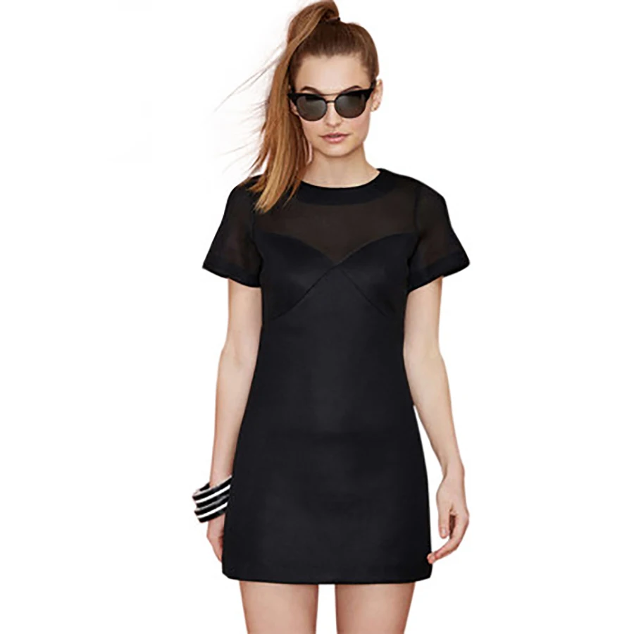 Короткий рукав платье пикантные сетчатые мини Для женщин вечерние летние платья