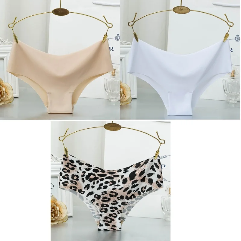 beige white leopard 3 шт., высокое качество, женские бесшовные леопардовые трусики, комфортные ультра-тонкие трусики, нижнее белье, женские сексуальные трусики с оборками - Цвет: beige white leopard