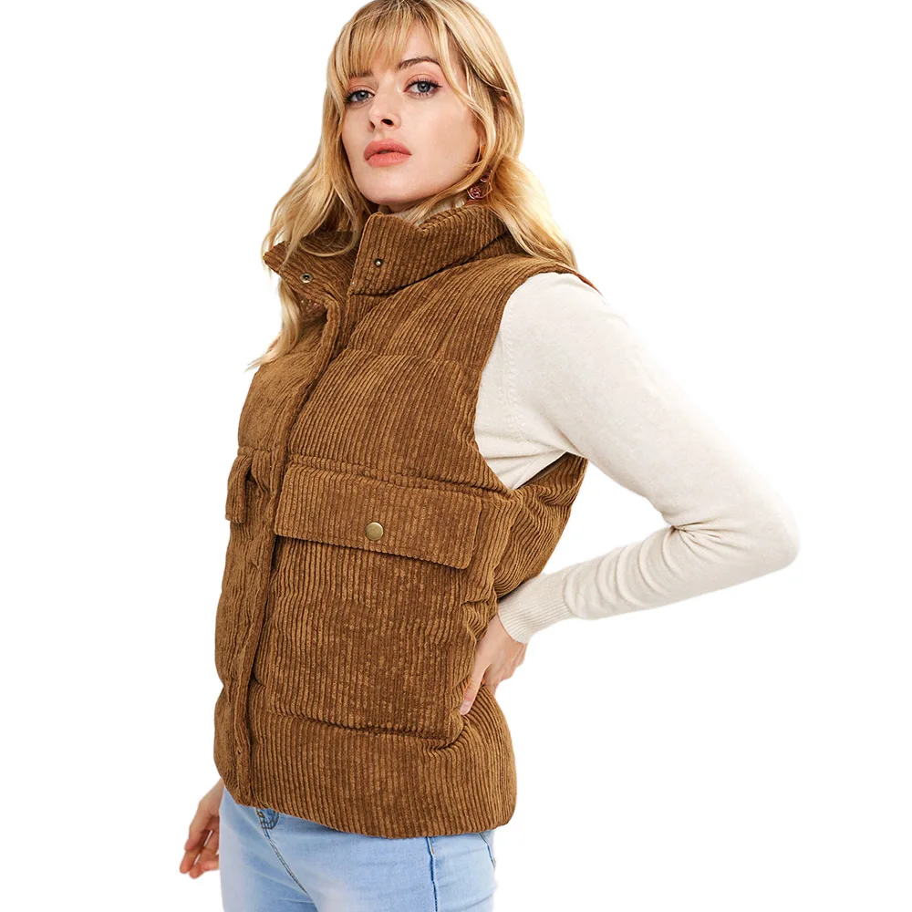 Женский вельветовый жилет VESTLINDA с карманами и кнопками отложным воротником без