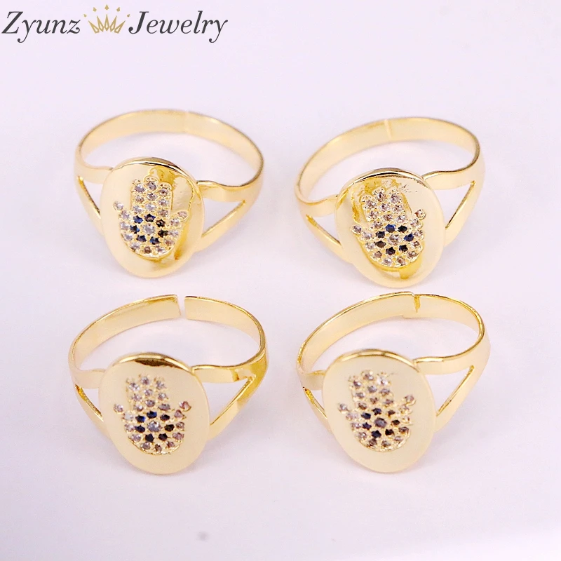 6 шт. золотистые Регулируемые кольца с фианитом микро выложенная Фатима/Хамса