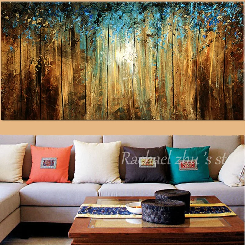 

New Hand Painted Abstract Art Blue Tree Landscape Oil Painting On Canvas Abstract Landscape Wall Picture Living Room Home Decor