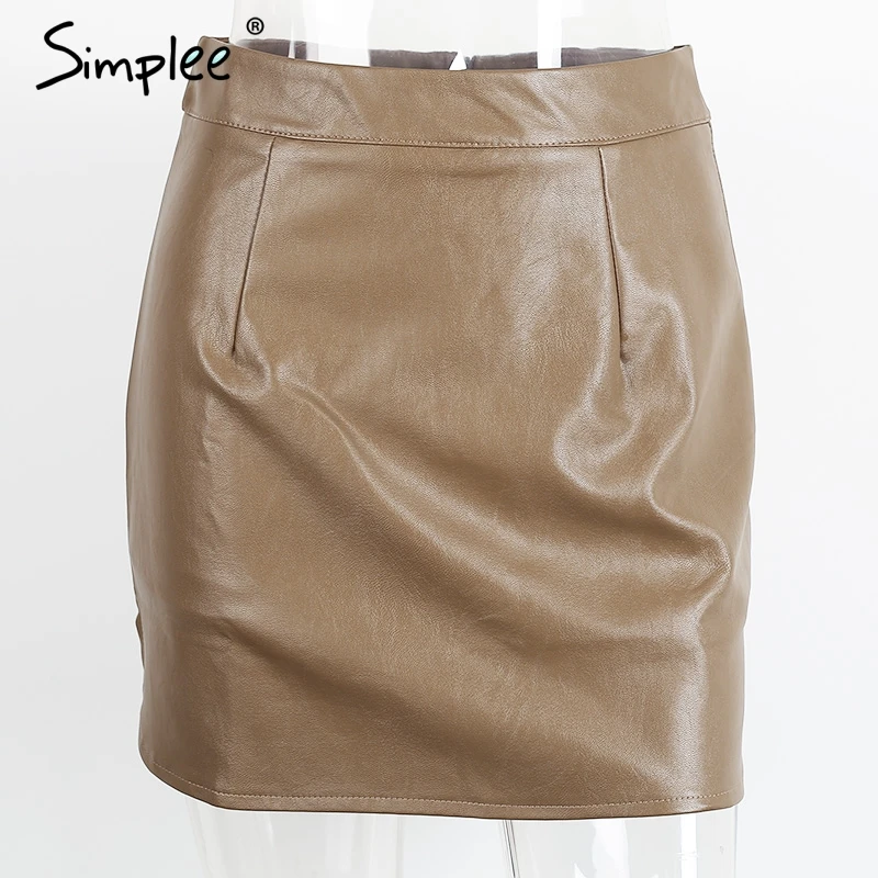 Simplee пикантные женские мини юбки из искусственной кожи с разрезом сбоку осенняя