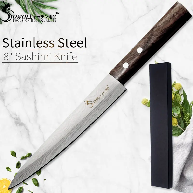 Knife and box SOWOLL лазерный дамасский нож шеф-повара из нержавеющей стали, кухонный нож сашими, японский лосось, нож для суши, нож для сырой рыбы - Цвет: Knife and box