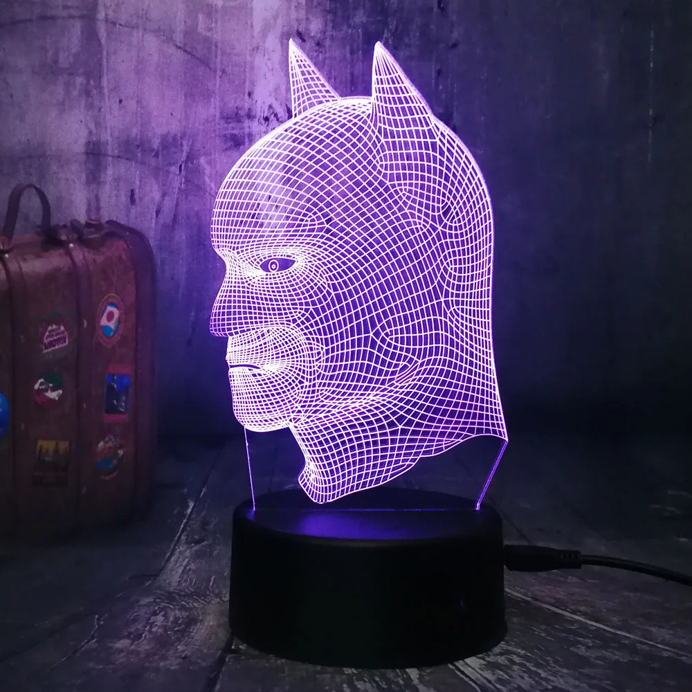 Блеск Прохладный DC Hero головой Бэтмена 3D светодиодный ночной Светильник USB