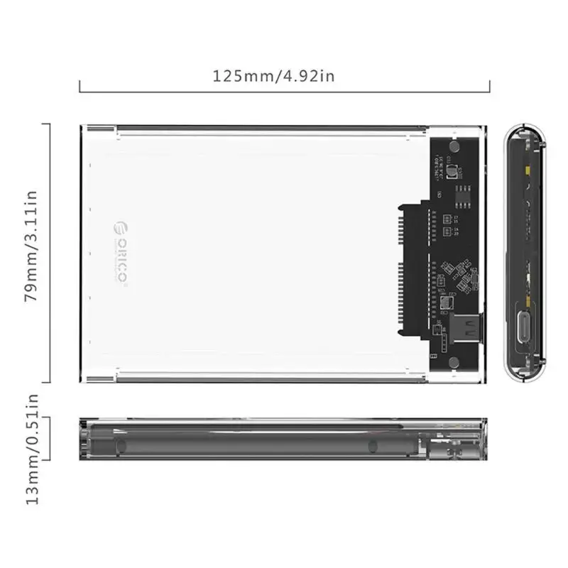 Прозрачный чехол для жесткого диска ORICO 2139C3-G2-CR 2,5 дюйма type-C для жесткого диска размером 2,5 дюйма с последовательным портом SATA