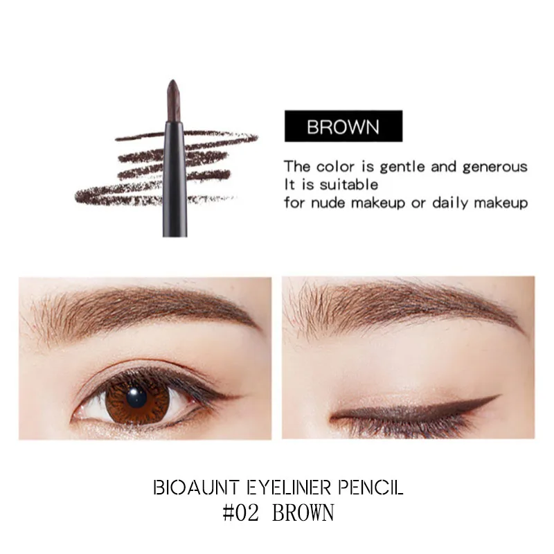 02 Brown BIOAUNT, 1 шт., профессиональная Черная Подводка для глаз, карандаш для макияжа, водостойкая коричневая подводка для бровей, карандаши для глаз, богиня, для ночных клубов, ручка для глаз, косметика - Цвет: 02 Brown