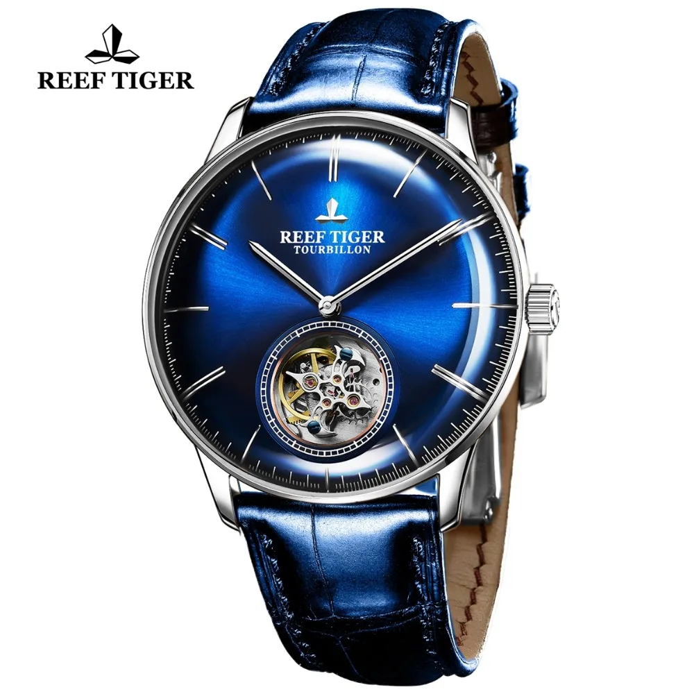 Риф Тигр/RT синий Tourbillon часы для мужчин автоматические механические часы из натуральной кожи ремешок relogio masculine RGA1930