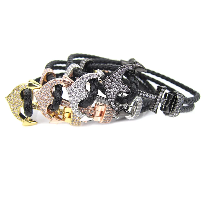 Модные двойные браслеты из искусственной кожи с якорем кожаный плетеный браслет