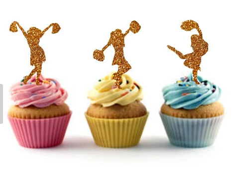 

glitter Cheerleader Silhouette Cupcake Toppers sports event Party Picks baby shower wedding birthday toothpicks decor