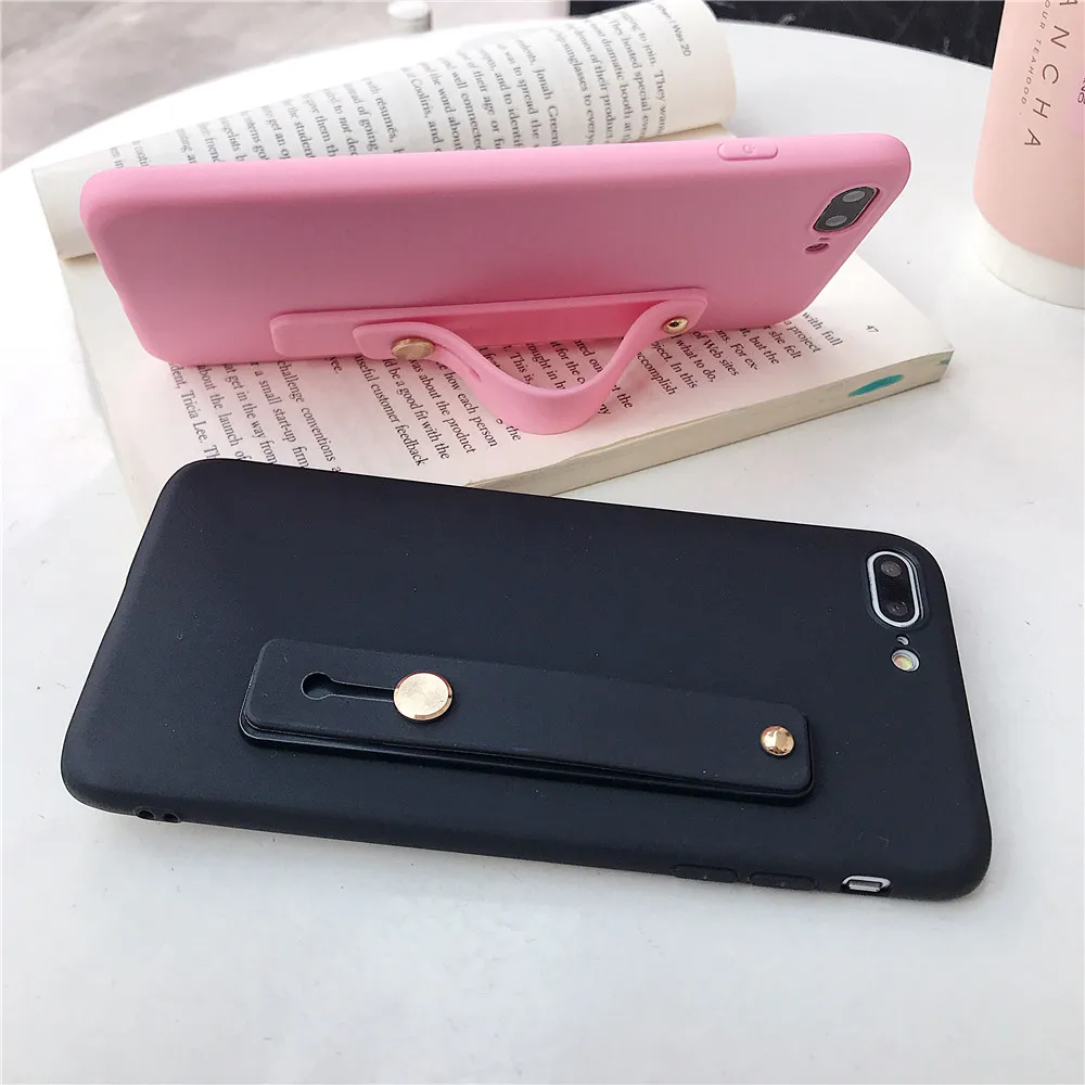 Bracket Wrist Strap Candy Color TPU Soft silicone Cover Coque on for iPhone 5 5S SE 6 6S 7 8 Plus X XR XS Max case fundas |