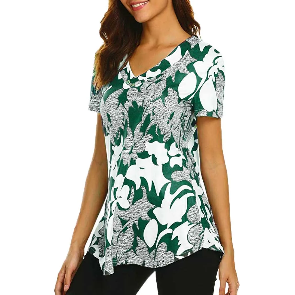 SAGACE летняя модная блузка женская повседневная с коротким рукавом Топ принтом