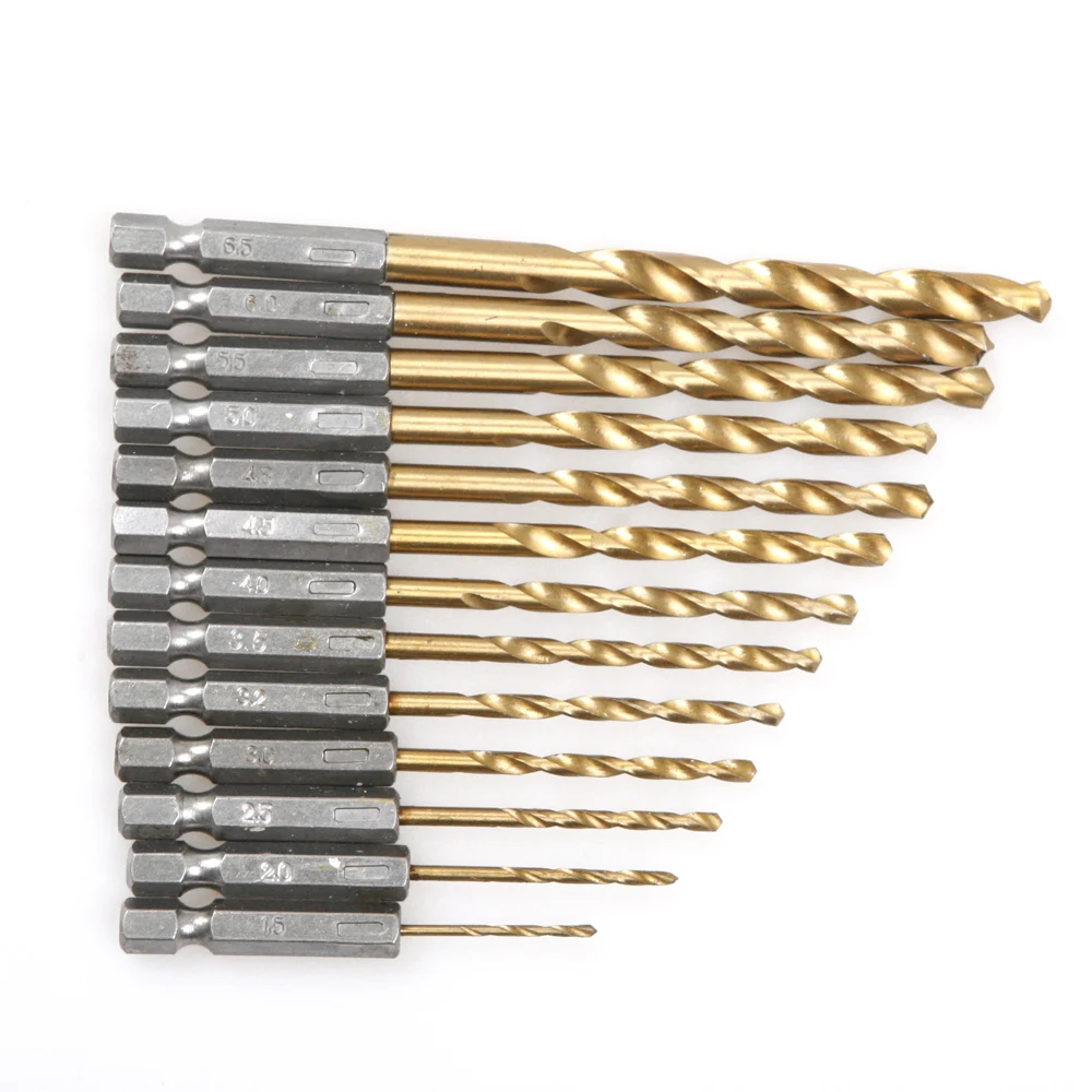 13PCS HSS 1/4 Hex Shank Quick Change Titanium Coated Drill Bit Set Tool Multi Bits 1.5-6.5mm Countersink Drilling | Инструменты