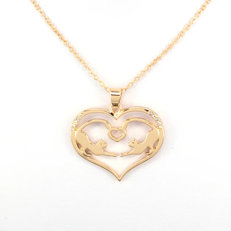 

hzew two cats heart pendant necklace cute cat necklace gift