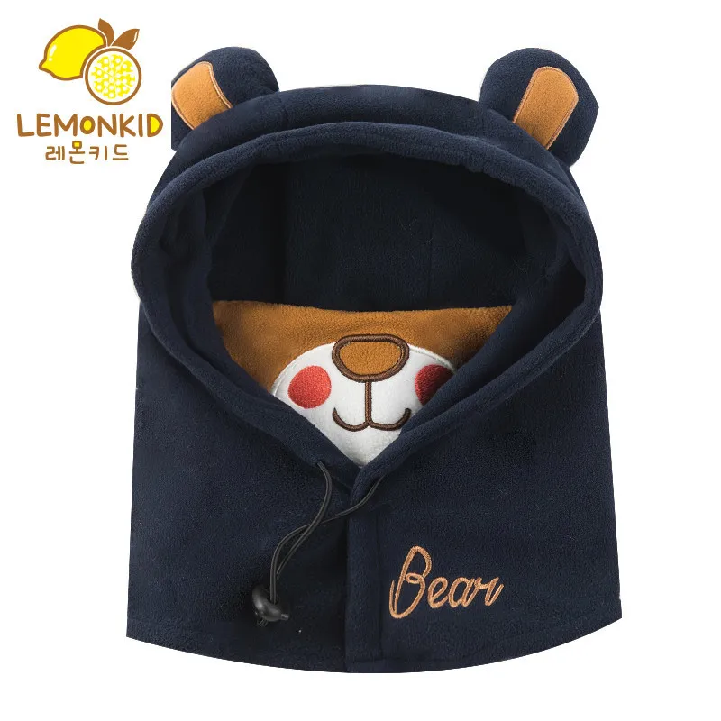 DARK BLUE Bear Зимний Теплый детский пыленепроницаемый плотный шарф для лица и шеи, для катания на лыжах, походов, занятий спортом, Милая Детская кепка - Цвет: DARK BLUE Bear