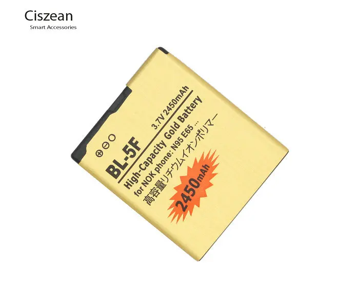 Ciszean 1x BL 5F / BL5F 2450 мач умная зеркальная золотая сменная батарея для Nokia N95 N93 N93i E65 N96
