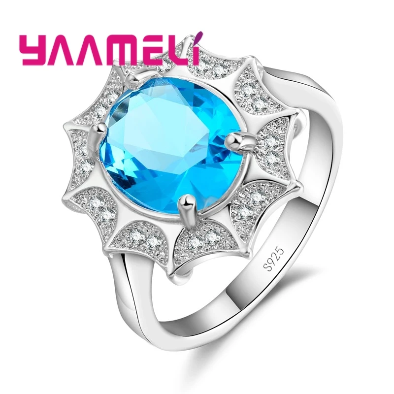 Luxury Romantic Style 925 Sterling Silver Ring Flower Series Colorful Sun Masquerade Wedding Jewelry For Women | Украшения и
