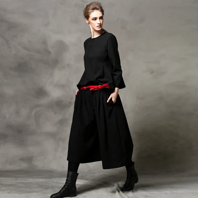 Независимые осенне зимние утепленные шерстяные укороченные брюки с широкими