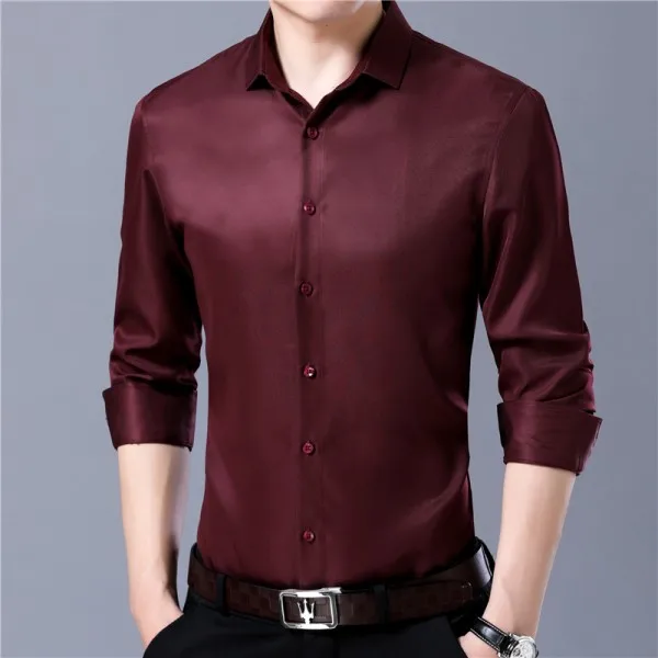 Красный solid men dress shirts long sleeve casual slim fit white formal social shirt male brand clothing prom wedding camisas hombre - Цвет: Красный
