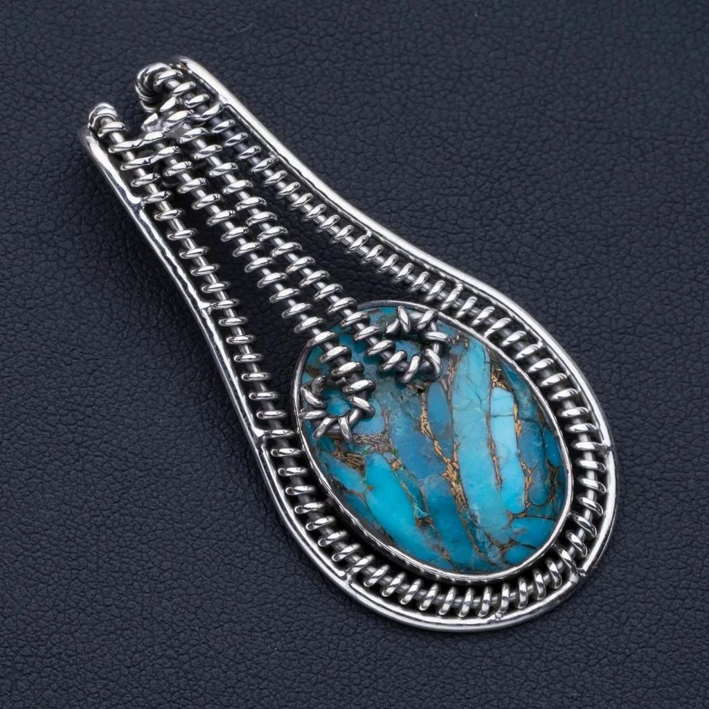 

Natural Turquoise Punk Style 925 Sterling Silver Pendant 2" P0884