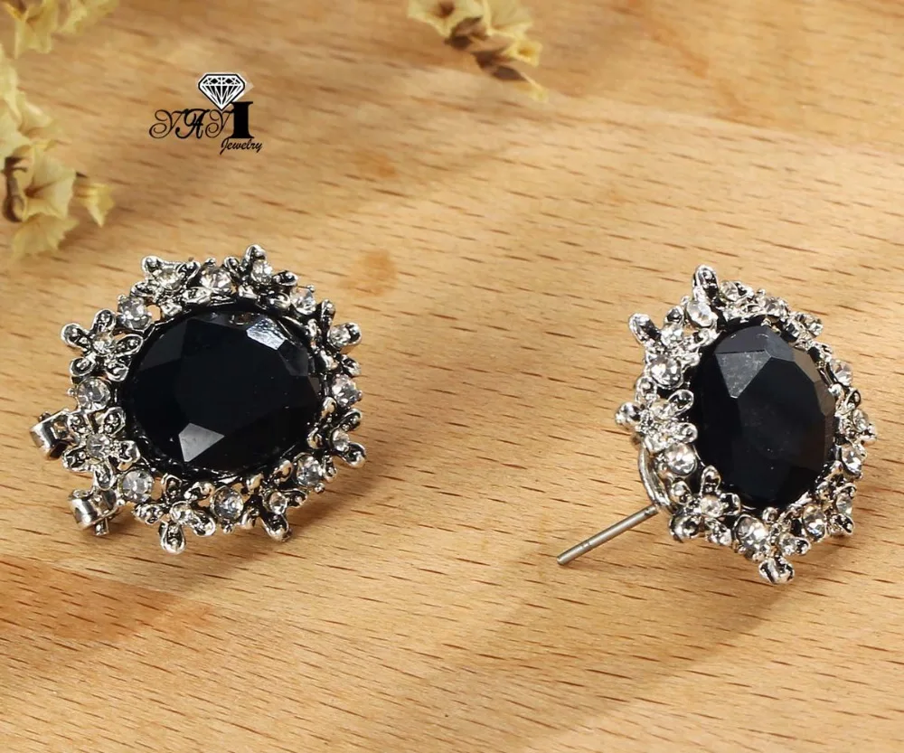 Яи Jewelry Новый черный стекло Серый Rhinestone мотаться Кристалл серьги Женская мода