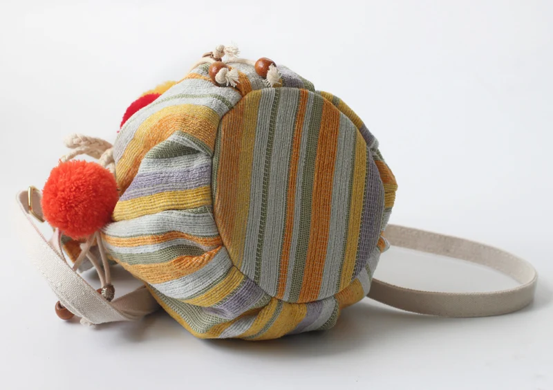 Handmade Wool Ball Mini Shoulder Bags Women Wide Strap Bag Striped Small Cross Body Female | Багаж и сумки