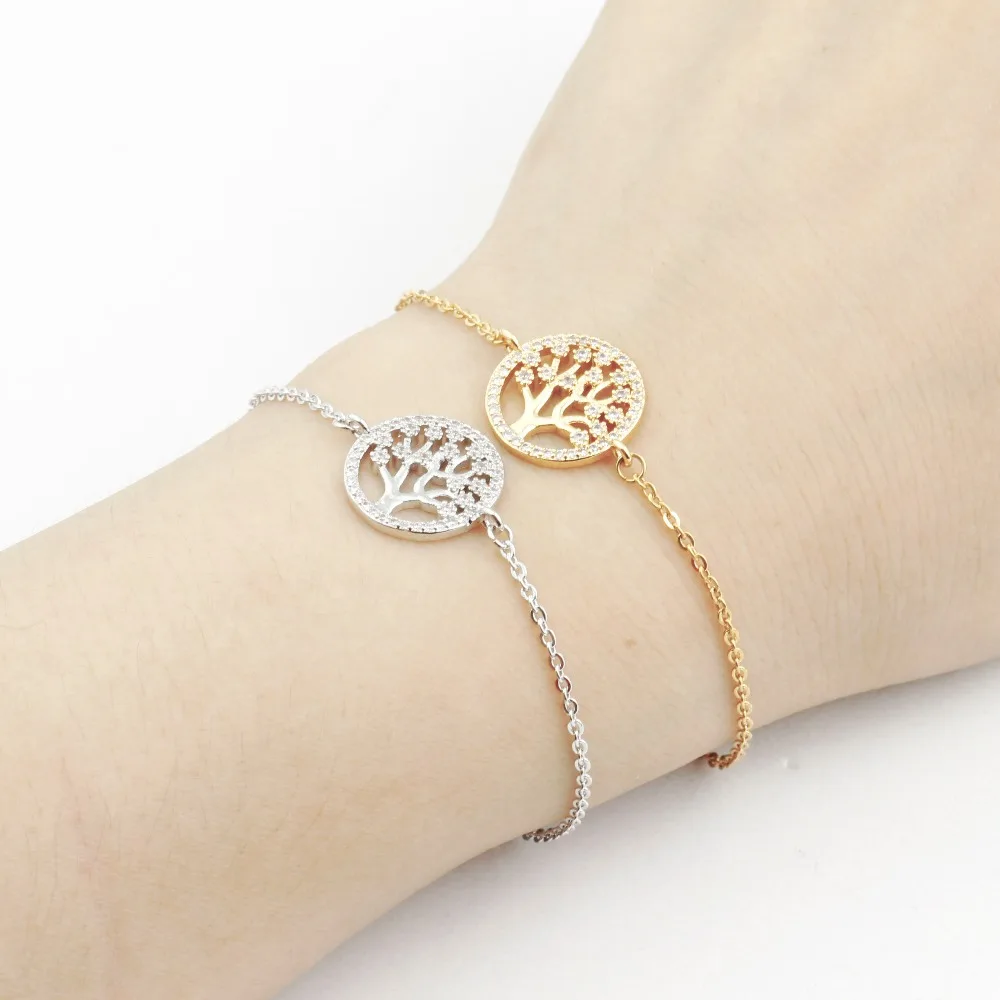 2022 Vintage Design Color Cubic Zirconia Tree of Life Charm Bracelets Link Chain Jewelry For Women Pulseras