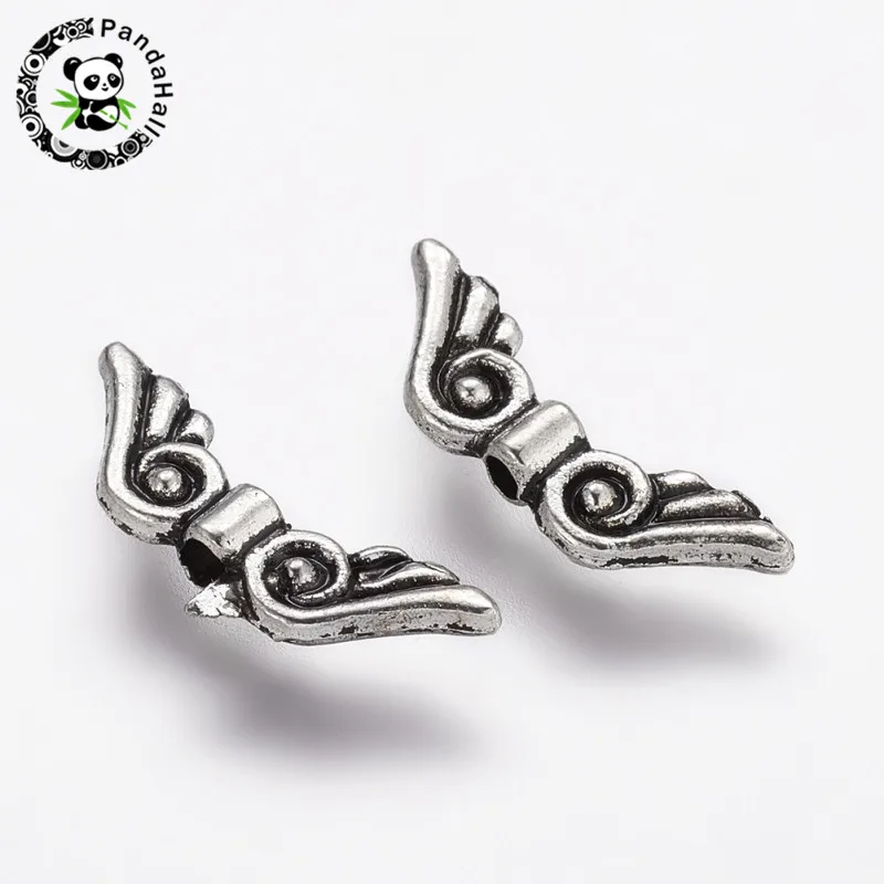 5x15.5x2mm Pandahall, 100 шт, Тибетский Стиль, металлические бусины с крыльями ангела, античное серебро, золото, для изготовления ювелирных изделий, отверстие: 1 мм - Цвет: 5x15.5x2mm