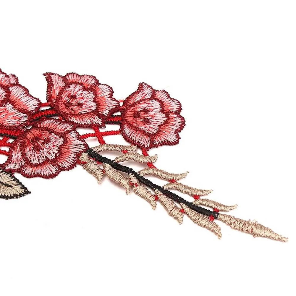 1 пара прекрасная роза цветочный воротник шить нашивка аппликация значок