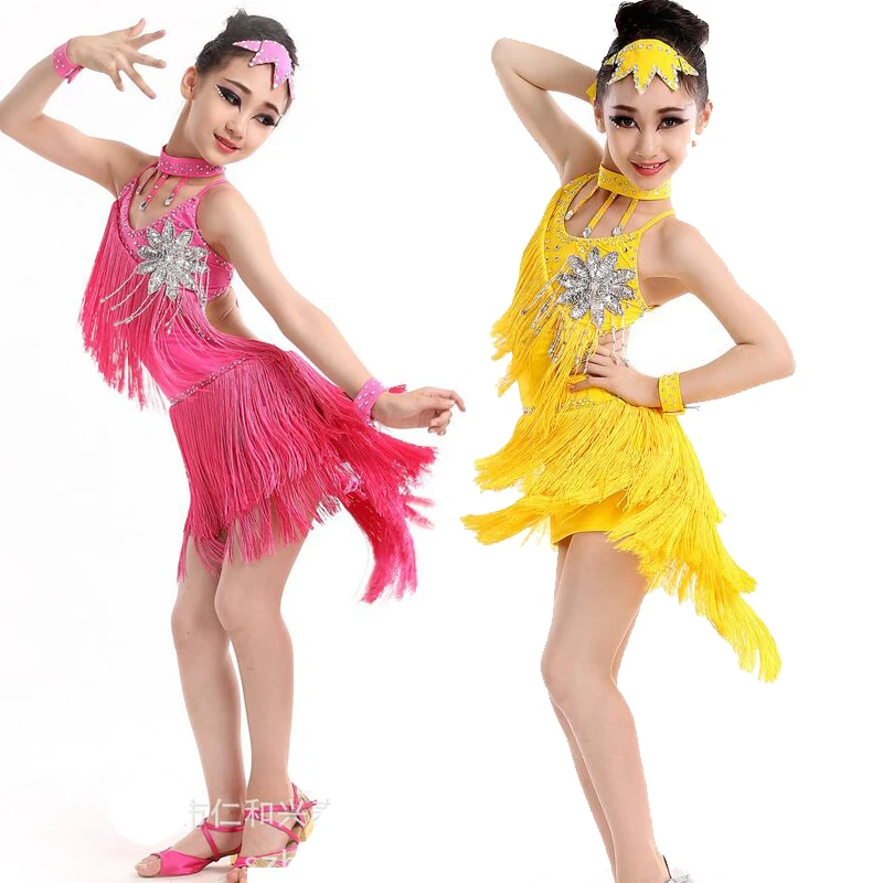 Детские платья для латинских танцев с кисточками бальные девочек костюмы сальсы