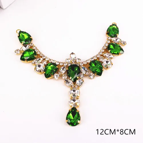 Green Neckline Блестящий воротник сверло необычные свадебные вечерние платья ювелирные изделия DIY горный хрусталь аппликация шитье Свадебная повязка подвязка украшение - Цвет: Green Neckline