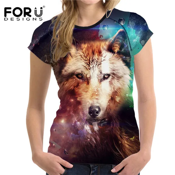 FORUDESIGNS/Модная женская футболка с принтом волка, короткий рукав, Летние удобные мягкие футболки для женщин, женская футболка, ropa mujer - Цвет: H2659BV