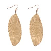 zwpon 2019 new feather 100 soft genuine leather earrings for women fashion summer leather leaf earrings gold statement earrings