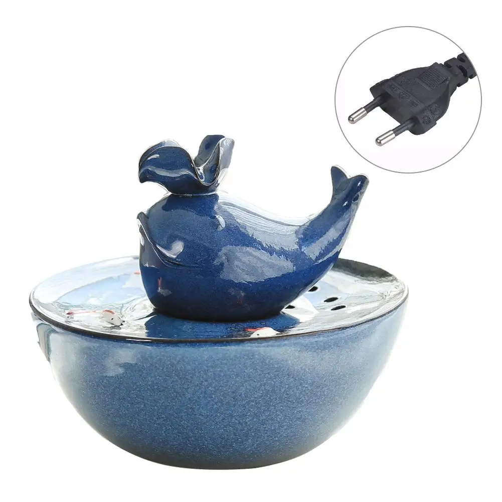 Blue EU Plug 220V Керамика Кит дизайн автоматическая циркуляционная вода кошка Вода Кормление собака кошка водная раковина переносной резервуар для воды диспенсеры 20E - Color: Blue EU Plug 220V
