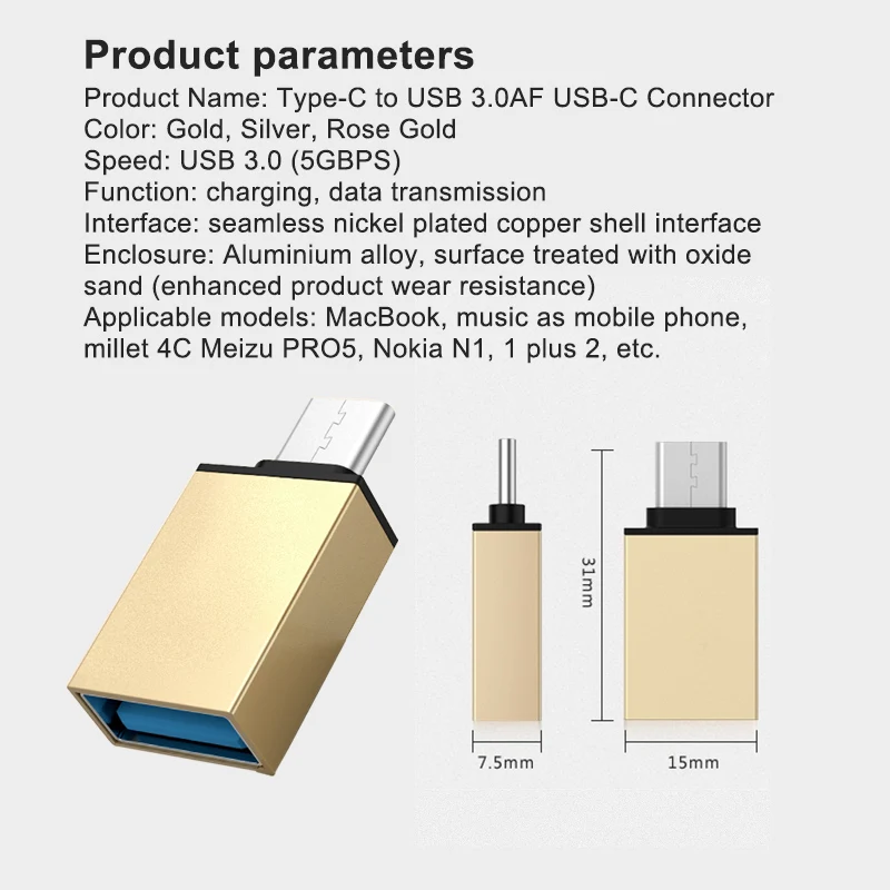 USB 3 1 Type C к 0 адаптер OTG для Chromebook Macbook Huawei P20 pro Xiaomi 4C Nexus 5X 6P LG G5|Переходники и